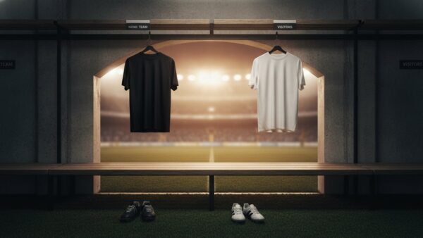 dfb trikot schwarz bild 2 Leere Stadionkabine mit einem schwarzen und einem weißen Trikot an den Haken