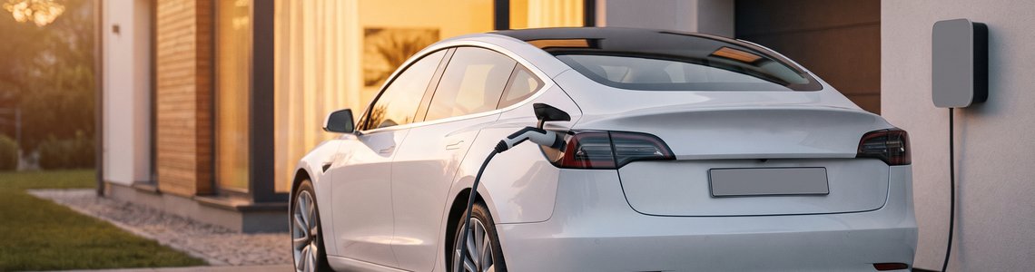 E-Auto leasen oder kaufen: Elektroauto lädt abends an einer Wallbox