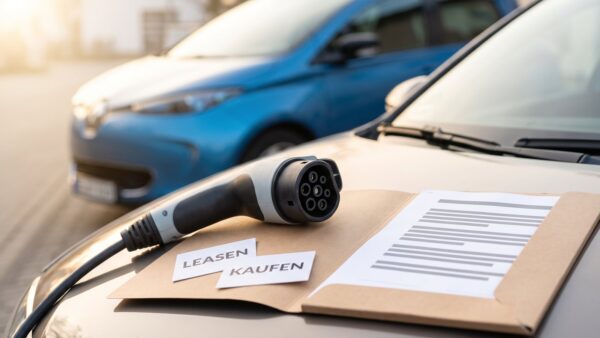 e auto leasen oder kaufen vergleich E-Auto leasen oder kaufen: Ladestecker und Vertragsordner mit den Karten Leasen und Kaufen