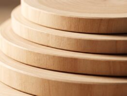 Seitliche Nahaufnahme eines Stapels aus vier Holzscheiben