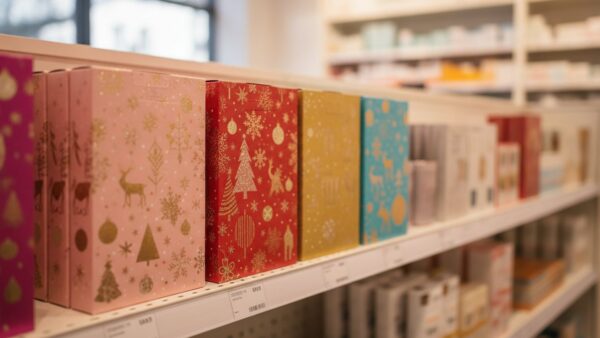 essence adventskalender 3 drogerie Adventskalender-Regal in einer Drogerie mit Beauty-Kalendern zum Verkauf