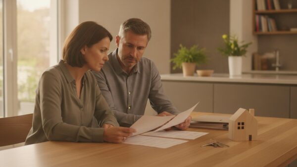 ezb leitzins baufinanzierung EZB Leitzins und Baufinanzierung: Paar prĂŒft Unterlagen fĂŒr den Hauskauf