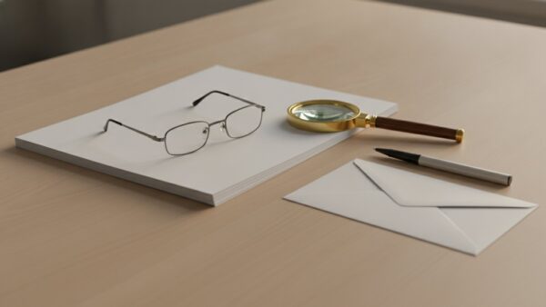 galeria plus bild 4 Lupe, Lesebrille und leere Papierbögen auf einem Schreibtisch als Symbol für das Kleingedruckte