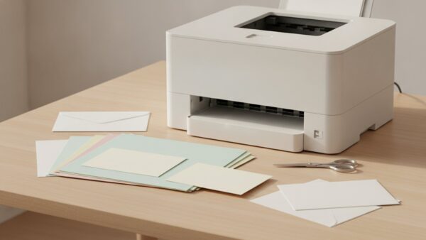 geburtstagseinladung vorlage drucken Drucker mit Bastelkarton, Kartenrohlingen und Briefumschlägen für selbst gedruckte Geburtstagseinladungen