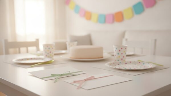 geburtstagseinladung vorlage kindergeburtstag Gedeckter Tisch zum Kindergeburtstag mit leeren Einladungskarten als Vorlage