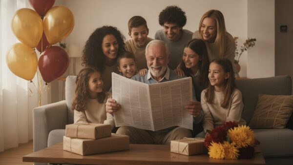 geburtstagszeitung verschenken Zeitung vom Geburtstag verschenken: Familie liest gemeinsam die Geburtstagszeitung