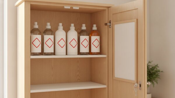 gefahrensymbole lagerung Haushaltschemie sicher lagern im verschlossenen Oberschrank