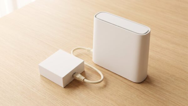glasfaser modem ont bild 3 Router und Abschlusskästchen, durch ein kurzes Netzwerkkabel verbunden
