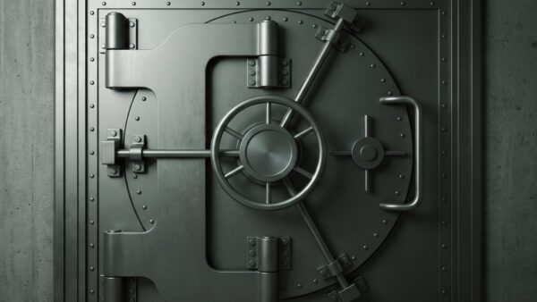 gold etf bild 3 Geschlossene TresortĂĽr aus mattem Stahl ohne Beschriftung