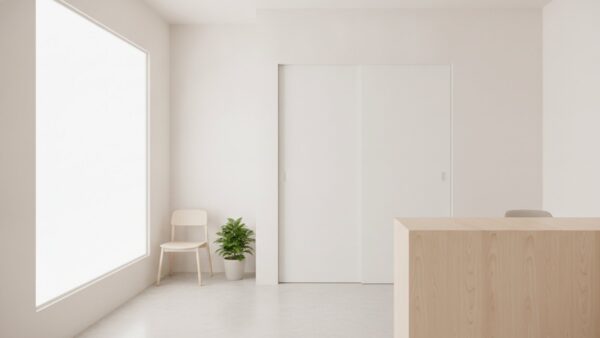 grippeimpfung 2026 bild 3 Aufgeräumter heller Beratungsraum mit Holztresen, leerem Stuhl und einer kleinen Pflanze