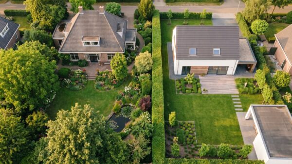grundsteuerreform bild 2 Zwei benachbarte GrundstĂŒcke mit unterschiedlich groĂen GĂ€rten