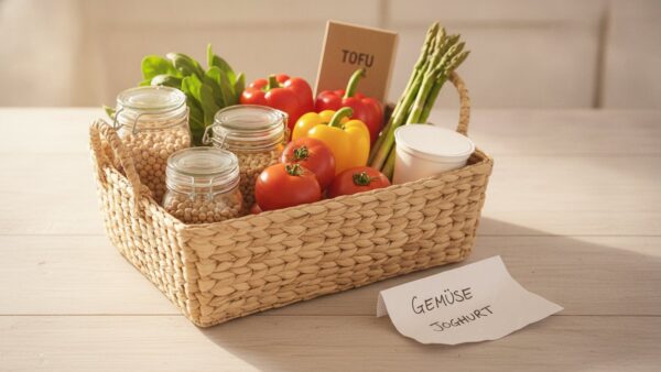halal bedeutung vegetarisch Ist vegetarisches Essen automatisch halal: Einkaufskorb mit Gemuese, Huelsenfruechten und Tofu