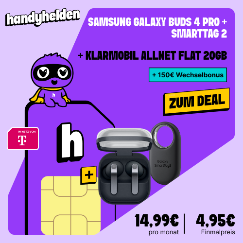 handyhelden buds4pro 500x500 1 Handyhelden Aktion: Samsung Galaxy Buds 4 Pro und SmartTag 2 mit 20GB Allnet Flat