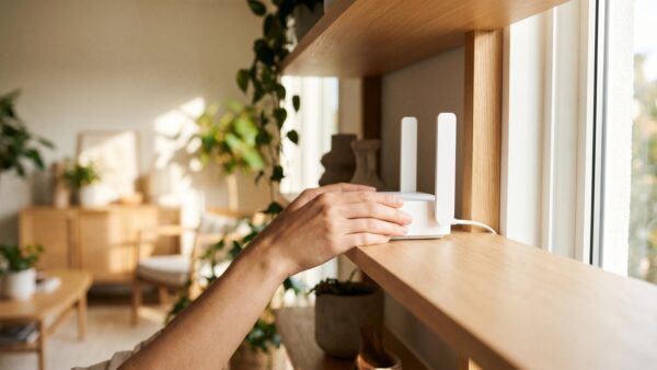 Router auf einem hohen Regal in Fensternähe platzieren
