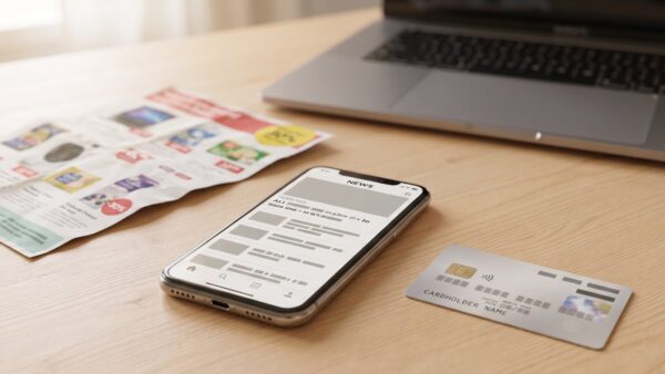 hoteltester werden bild 2 Dubioses Jobangebot auf dem Smartphone neben Kreditkarte als Warnsignal