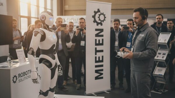 humanoide roboter kaufen mieten Humanoiden Roboter mieten: Roboter mit Operator auf einem Messestand