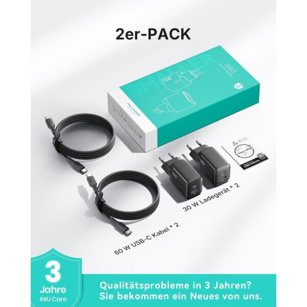 INIU 30W USB C Ladegerät 2er-Pack Lieferumfang