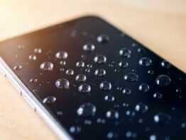 Wassertropfen perlen auf dem Display eines Smartphones