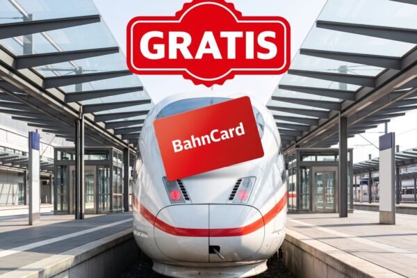 Jugend BahnCard 25 kostenlos - ICE am Bahnsteig mit roter BahnCard