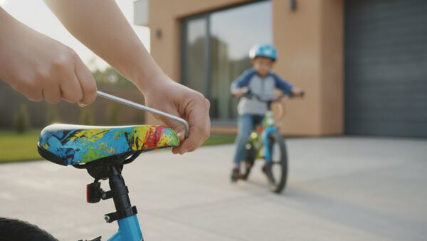 kinderfahrrad groesse sattelhoehe HĂ€nde stellen mit InbusschlĂŒssel die Sattelhöhe an einem Kinderfahrrad ein