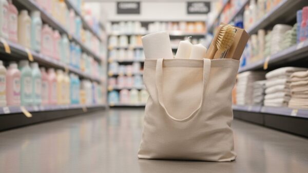 kodi insolvenz bild 4 Einkaufstasche mit Haushaltswaren vor einem Discounter-Regal