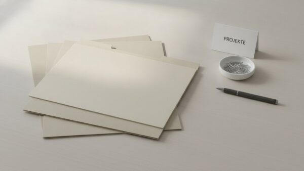 krankschreibung medizinischer dienst bild 3 Gestapelte unbedruckte Papiermappen mit Kugelschreiber auf einem hellen Schreibtisch