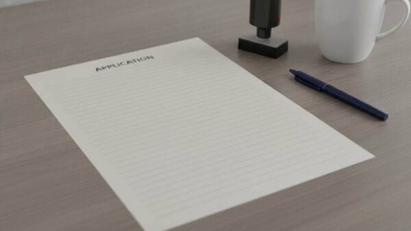 kurzzeitvermietung regeln bild 3 Leeres Antragsformular mit Kugelschreiber und Stempel auf einem BĂŒroschreibtisch
