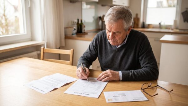 lebensbescheinigung formular Lebensbescheinigung Formular mit Kugelschreiber und Behördenbrief auf einem Küchentisch