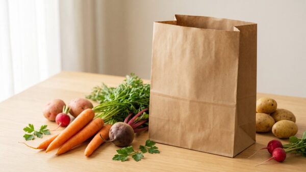 lebensmittel retten bild 1 Unbedruckte Papiertüte neben unverpacktem Gemüse