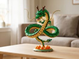 lego dragon ball bild 1 Großes Drachenmodell aus grünen Bausteinen auf dem Wohnzimmertisch