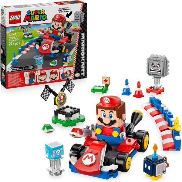 lego mario kart 72043 bauset LEGO Mario Kart - Interaktiver Mario & Standard-Kart - Nintendo Spielzeug - Spiel Rennstrecke mit Auto, 3 Figuren, Podium & Barrieren - Gamer Geschenk für Jungen & Mädchen ab 7 Jahren - 72043