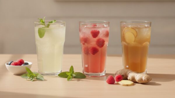 limonade selber machen varianten Drei Gläser selbstgemachte Limonade mit Minze, Himbeeren und Ingwer