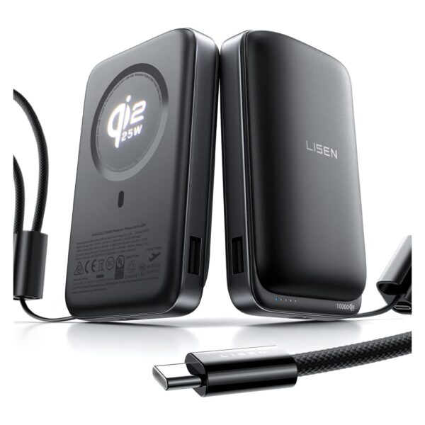 lisen qi2 2 magsafe powerbank 10000 mah LISEN Qi2.2 25W MagSafe Powerbank 10.000 mAh mit 45W PD und abnehmbarem USB-C-Kabel