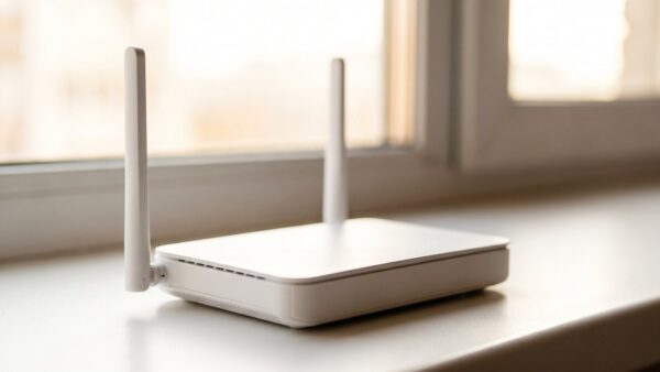 lte router bild 1 WeiĂźer Router mit Antennen auf einer hellen Fensterbank