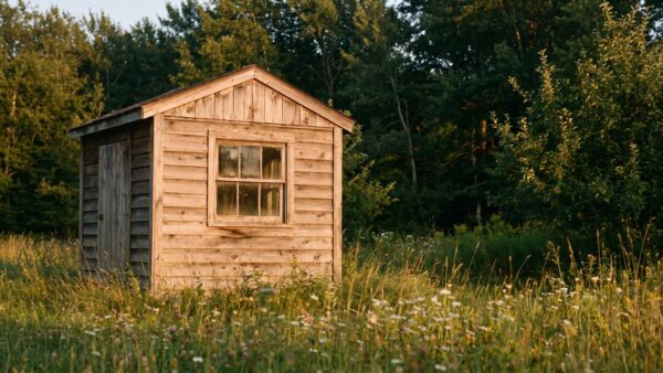 lte router bild 3 Schlichtes Gartenhaus aus Holz auf einer ruhigen Wiese