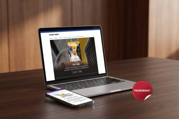 manager magazin und Harvard Business manager im Digital-Abo manager+ auf Notebook und Smartphone