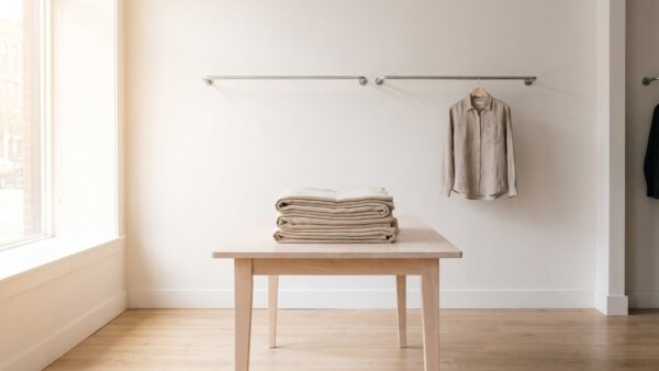 mcarthurglen outlets bild 2 Leeres helles Ladeninneres mit Kleiderstange und Holztisch