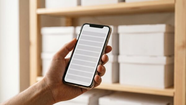 medizinfuchs der preisvergleich fuer medikamente bild 4 Medizinfuchs App auf dem Smartphone vor einem Regal mit neutralen Faltschachteln