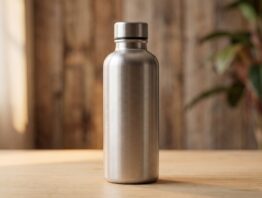 Nahaufnahme einer Edelstahl-Trinkflasche ohne Aufdruck