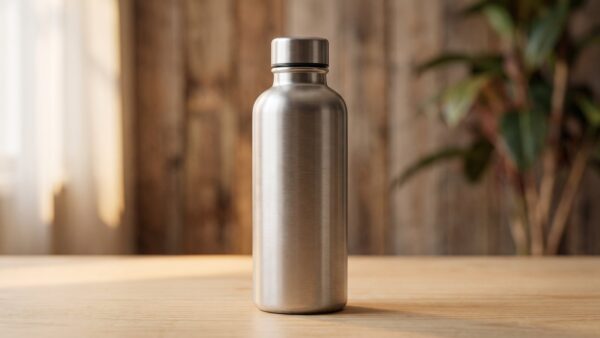 Nahaufnahme einer Edelstahl-Trinkflasche ohne Aufdruck