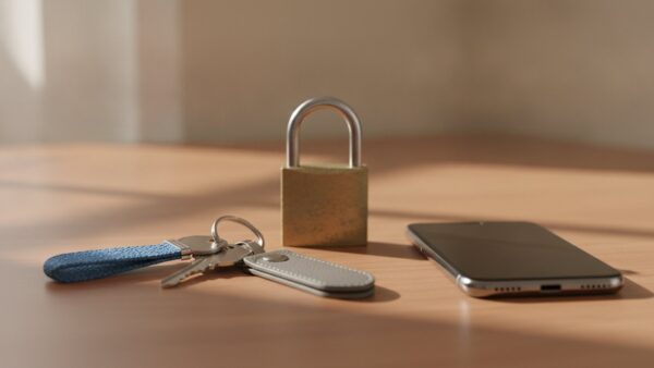 microsoft 365 login bild 2 Zwei SchlĂŒssel mit unterschiedlichen AnhĂ€ngern und ein VorhĂ€ngeschloss als Symbol fĂŒr privates und geschĂ€ftliches Konto