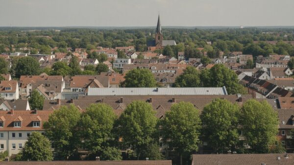 mietpreisbremse 2026 bild 2 Blick ĂŒber die DĂ€cher dicht stehender WohnhĂ€user einer deutschen Stadt