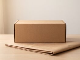 motatos bild 1 Geschlossener unbedruckter Versandkarton auf heller Holzfläche