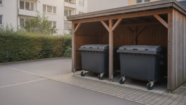 muelltonne groessen grosscontainer 1100-Liter-MĂĽllcontainer im Innenhof eines Mehrfamilienhauses