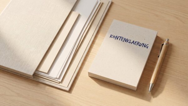 Dokumentenmappe und Notiz zur Kontenklärung auf dem Tisch