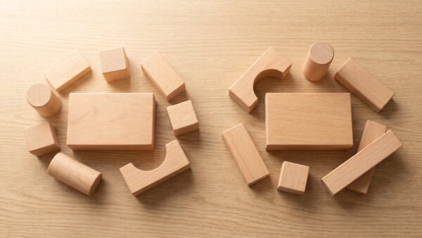 nasdaq 100 etf bild 2 Zwei Gruppen Holzbausteine mit identischen groĂźen Bausteinen