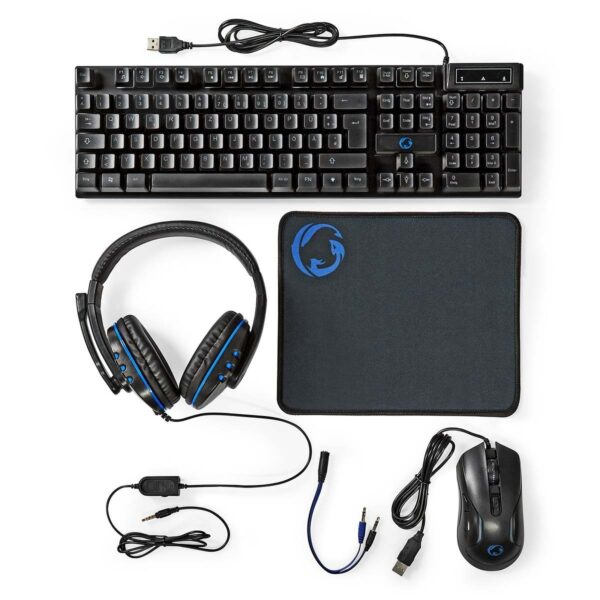 nedis 5 in 1 gaming set NEDIS 5-in-1 Gaming-Set mit beleuchteter QWERTZ-Tastatur, Maus, Headset und Mauspad