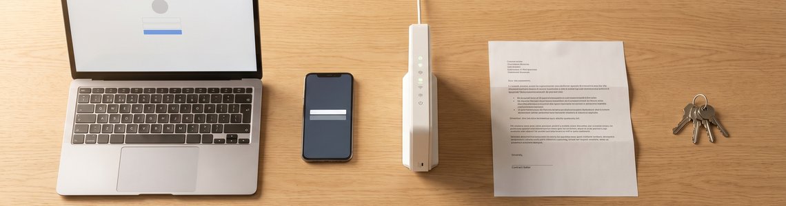 o2 Login Header mit Laptop Smartphone und Router
