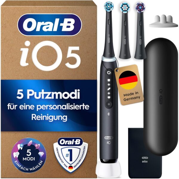oral b io series 5 plus edition Oral-B iO Series 5 Plus Edition Elektrische Zahnbürste Matt Black mit 3 Aufsteckbürsten und Reise-Etui