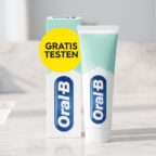 Oral-B Zahnpasta mit gelbem Gratis-Testen-Aktionssticker